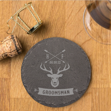 Round Groomsmen Slate Coasters for Wedding | Personalized Wedding Coasters
